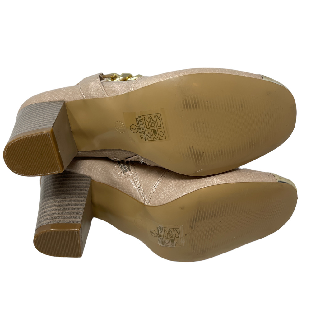 Nude Ankle Boots with Metallic Toe & Gold Chain Accents Size 8 - Picture 4 of 6